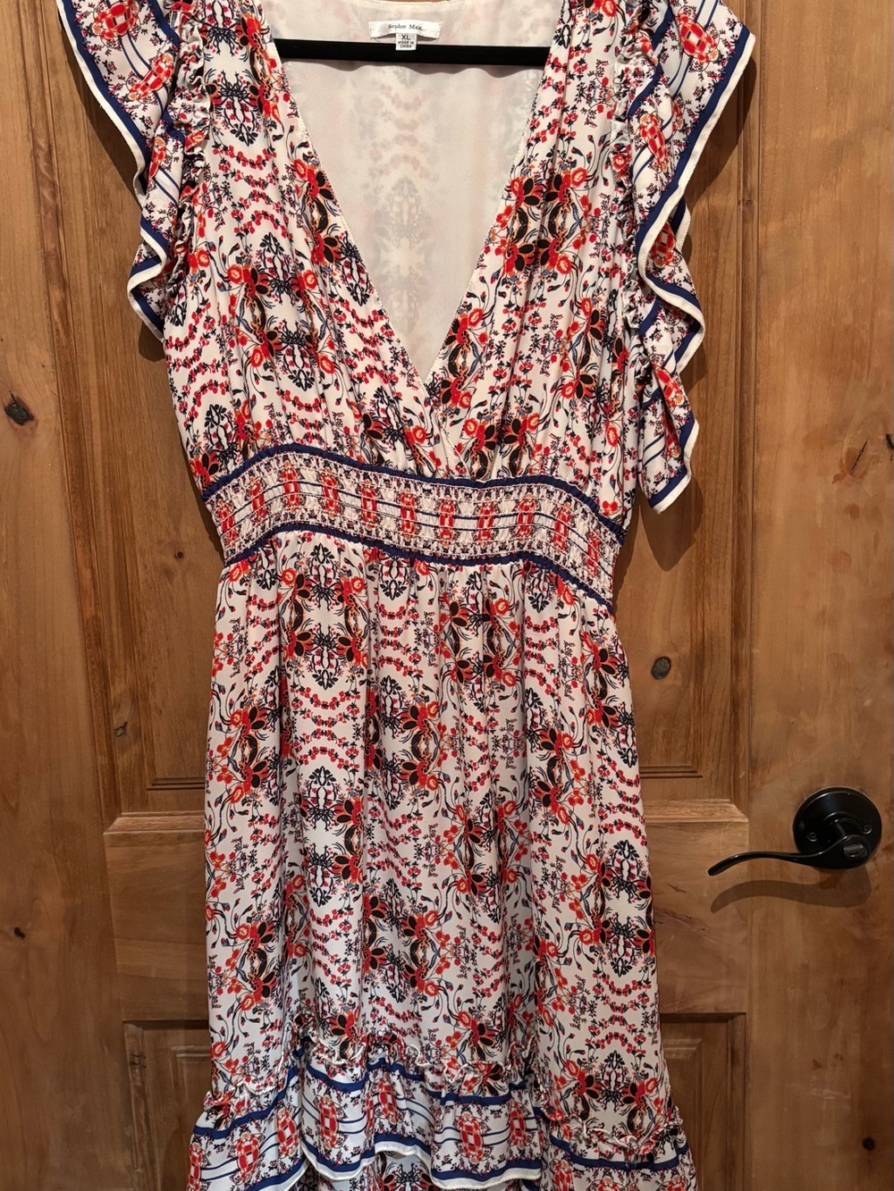 Sophie Max Floral V-Neck Dress in White, Red & Blue